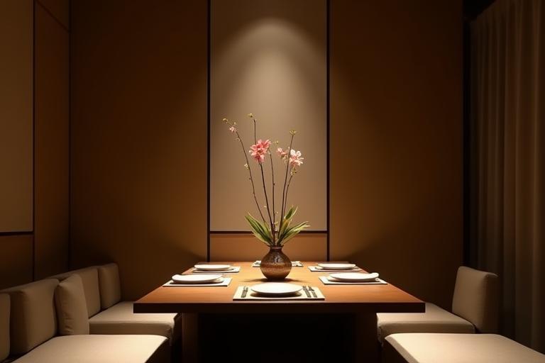 生け花が飾られた落ち着いたプライベートダイニングルーム